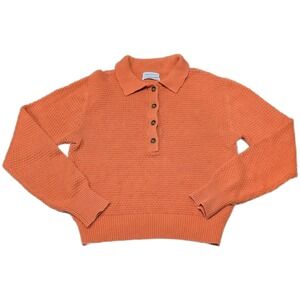 Urban Outfitters Orange Waffle Knit Polo Sweater Long Sleeve Button Collar Small